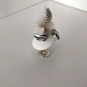 Trinket box, hat with feather, porcelain, hairpin trinket inside